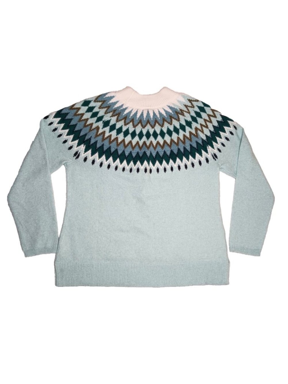 NWT TALBOTS Petite Large PL Mockneck Chevron Fair Isle Nordic Sweater Ice Green - Picture 3 of 8